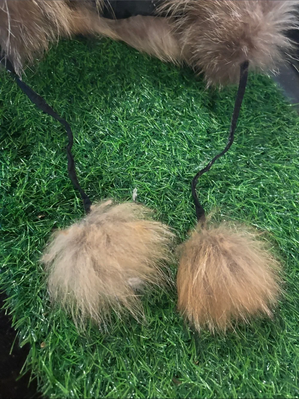 Black Winter Trapper Hat with Tan Faux Fur Trim
